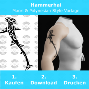 Hammerhai Maori Polynesian Tattoo Vorlage